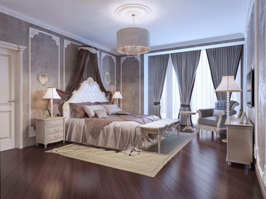 Luxurious bedroom with wallpaper